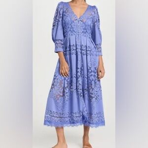 Free People  Midi Dress Persian Jewel Blue Lace Stretch  Sz XS NWT